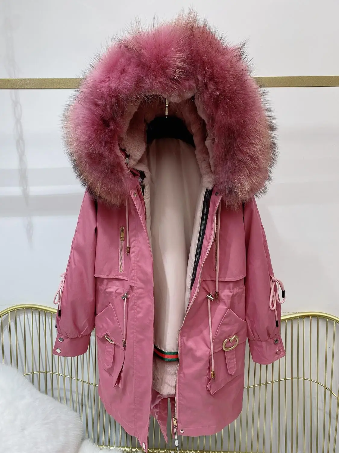 RosEvans Women's Winter Fur Jackets Lovely Pink Coats 2020 New Real Fur parka for women Warm Thick Detachable Loose overcoat