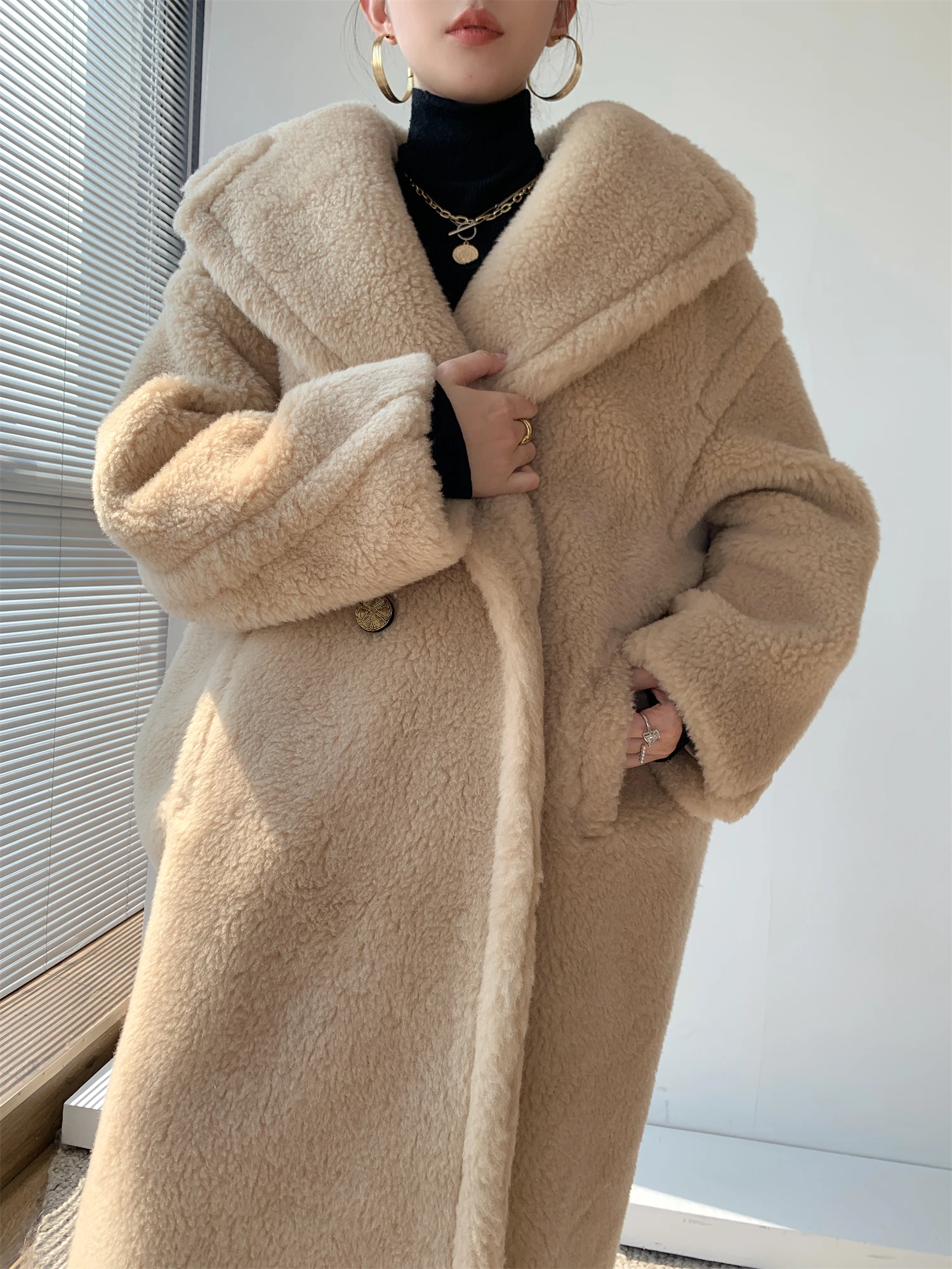 Мишка Тедди пальто Альпака шерсть средней длины из овечьей шерсти профиль