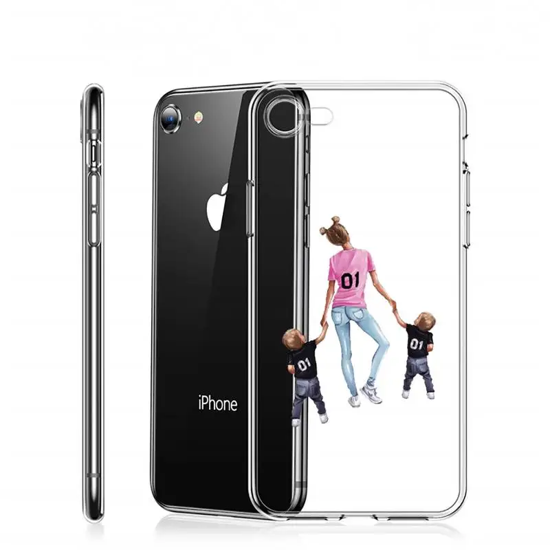 

Cartoon mother baby boy girl Phone Case Transparent for iPhone 6 7 8 11 12 s mini pro X XS XR MAX Plus