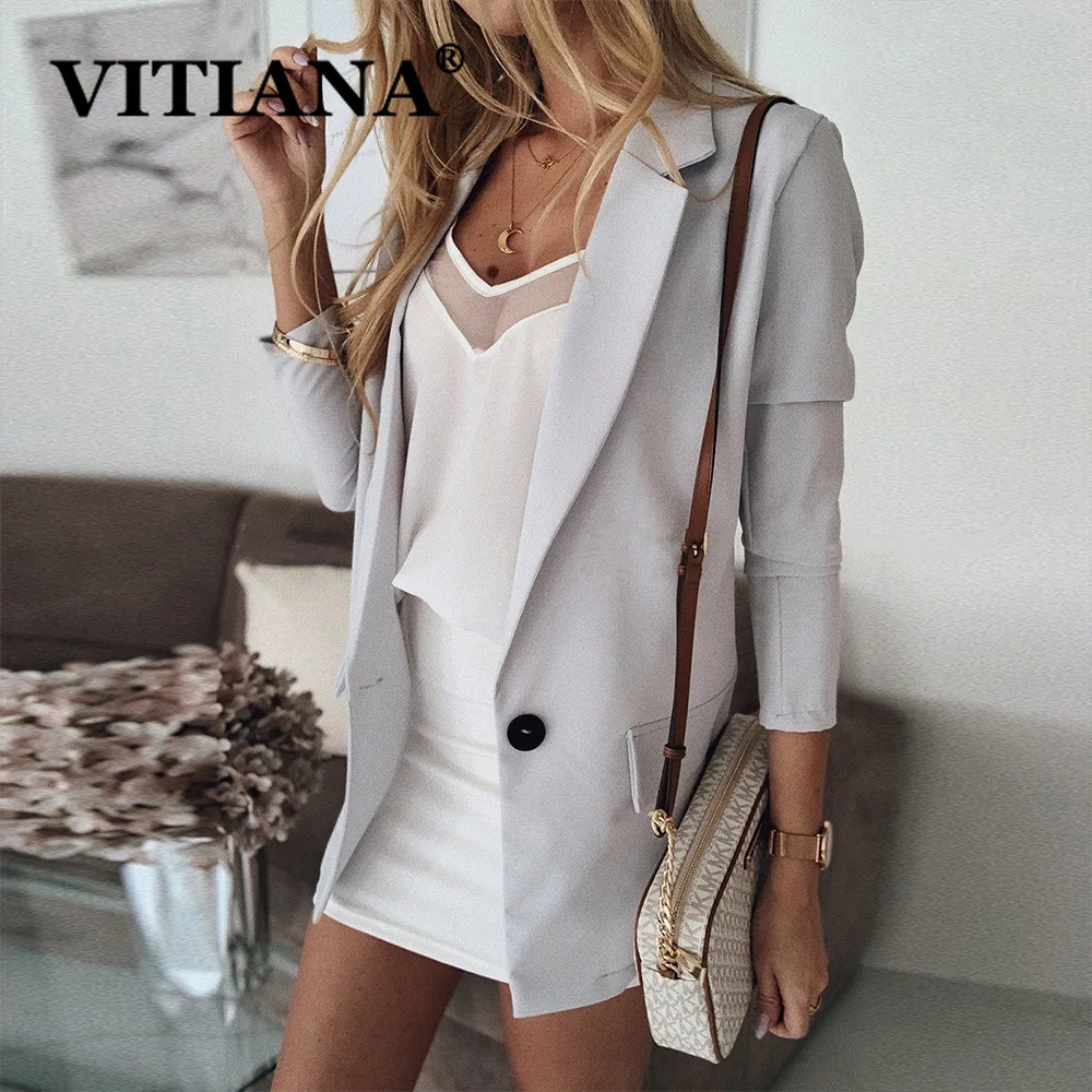 VITIANA Женский Повседневный блейзер Feminino однотонный черный офисный Длинный