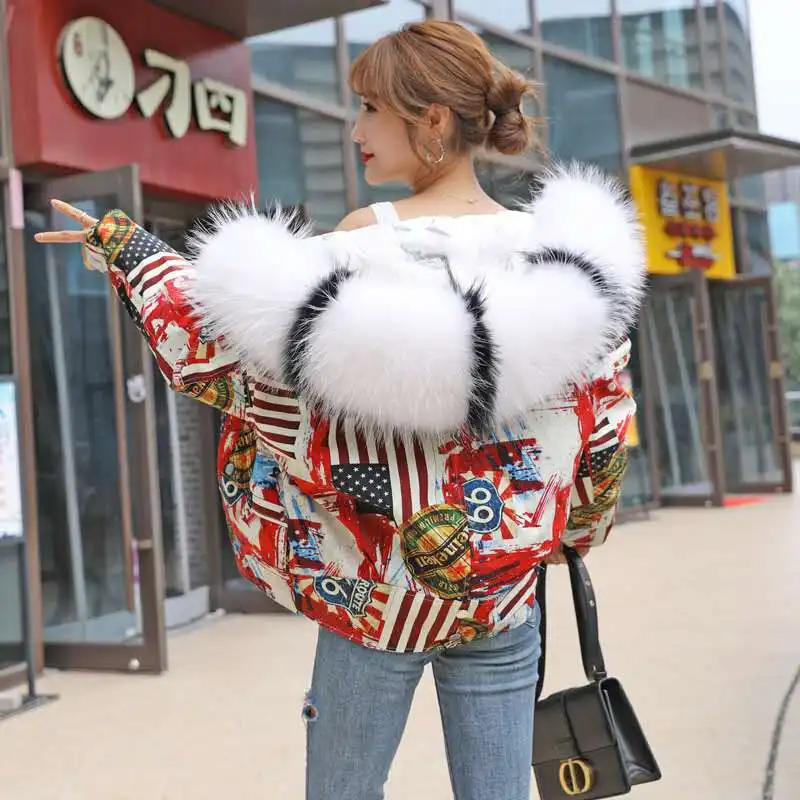 Parka down Jacket Women's Winter New Korean Style Big Fur Collar Short Chic White Duck down Cold Protective Clothing Warm Coat