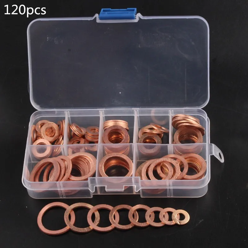 200Pcs Copper Washer Gasket Nut Sealing Solid Sump Plug Oil For Boat Crush Flat Seal Ring Tool Hardware | Строительство и ремонт
