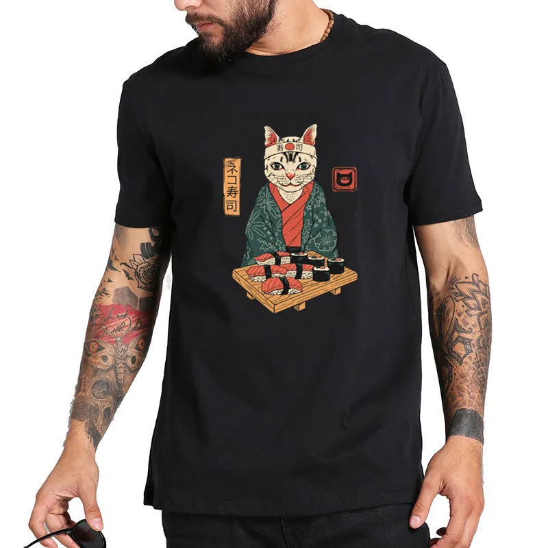 Neko суши бар кошка японская культура футболка бренд 2019 уличная Япония стиль Ukiyo E