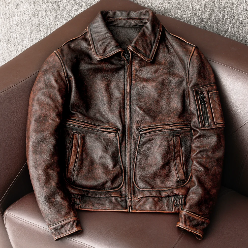 Фото Мужская винтажная байкерская куртка из 100% натуральной воловьей кожи | одежда