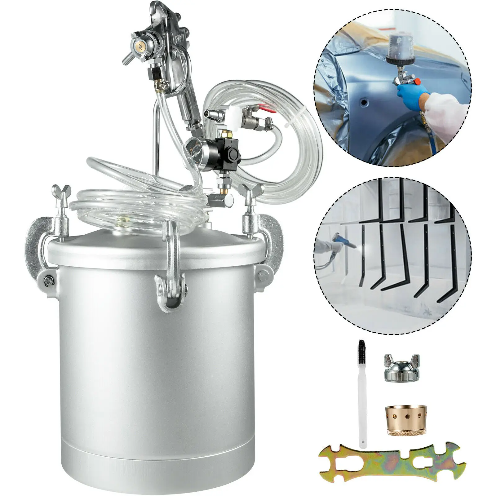 

2022 New 2-1/2 Gallon Pressure Feed Paint Tank Pot Spray Gun Sprayer System Air Fluid Hoses for House Keeping or Commercial