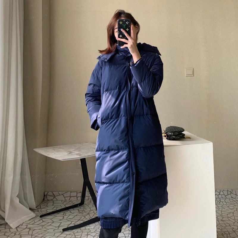 Высокая quatly женские Теплый пуховик зимняя куртка 2021 синий плиссированные