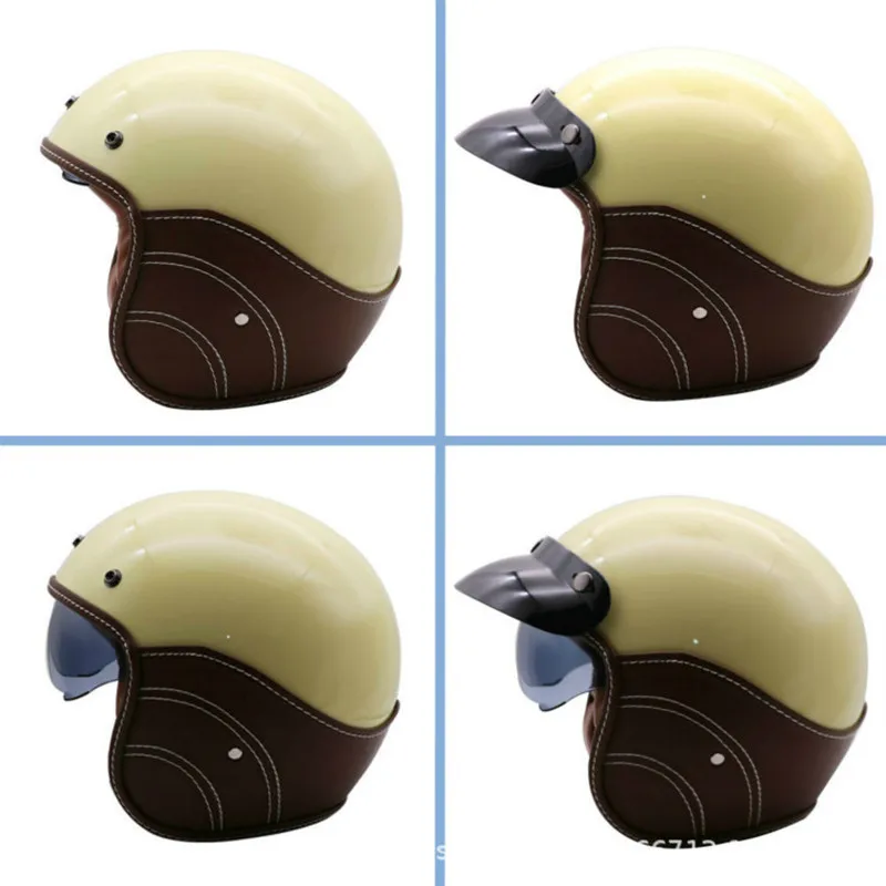 Мотоциклетный шлем с открытым лицом винтажный из искусственной кожи для мужчин и