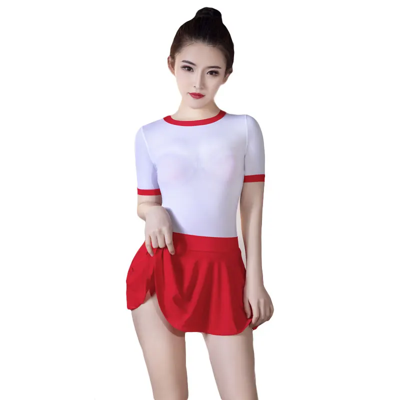 

Пикантные блестящие мрачный с высоким вырезом боди гладкий полосатый комбинезон Карамельный цвет Sukumizu Одна деталь Купальники Купальник се...