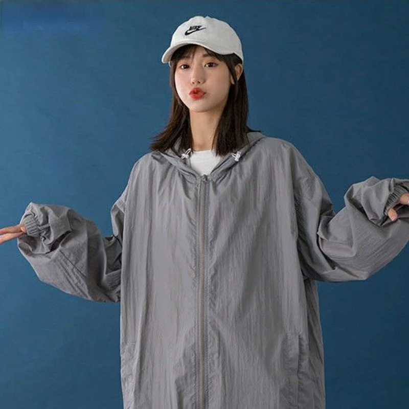 

Jackets Women Boyfriend Hooded New Fashionable Couples Summer Long Sleeve Sun-proof Thin Outwear Students Trendy Soft All-match