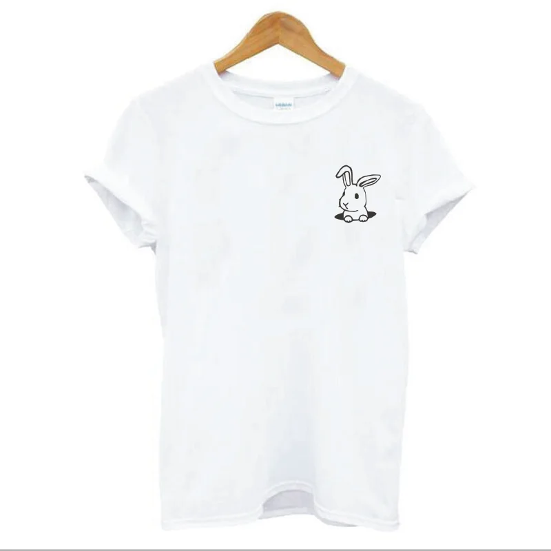 

Cute rabbit pocket printed T-shirt women's fashion Harajuku cotton short sleeve summer outdoor plus size round neck T-shirts