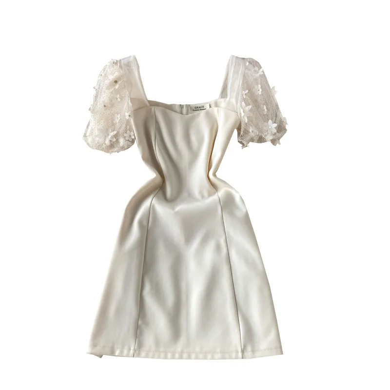 

new tender super fairy's department charge show thin waist temperamental goddess van hubble-bubble sleeve summer dress