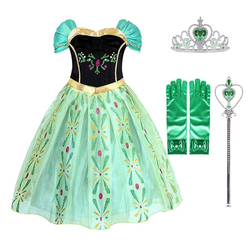 Dress and S01 Платье принцессы Анны, Эльзы, Эльзы для девочек; Детский костюм с париком, короной; детское платье Снежной Королевы на Хэллоуин, день рождения, вечеринку; маскарадный костюм; нарядное платье - Цвет: Dress and S01