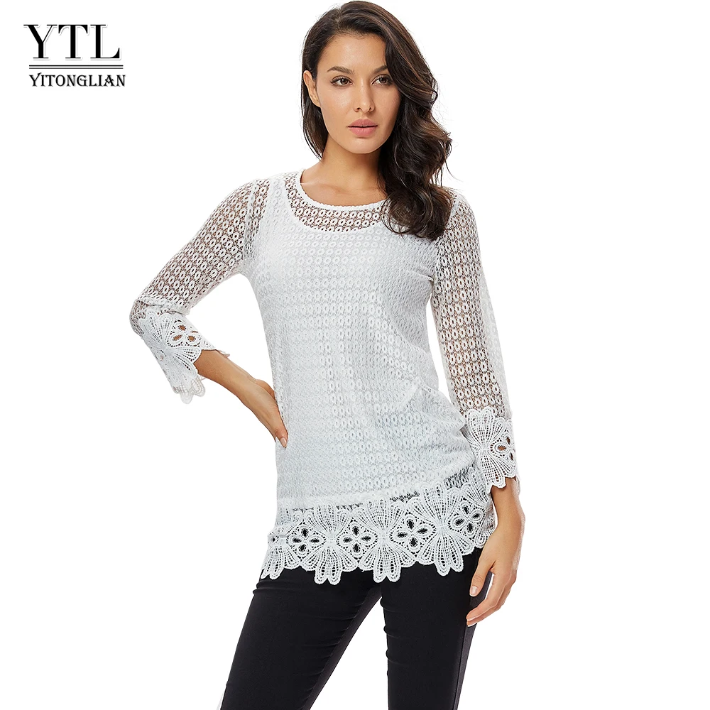 YTL Женские Летние Осенние кружевные топы из двух частей белые вязаные крючком
