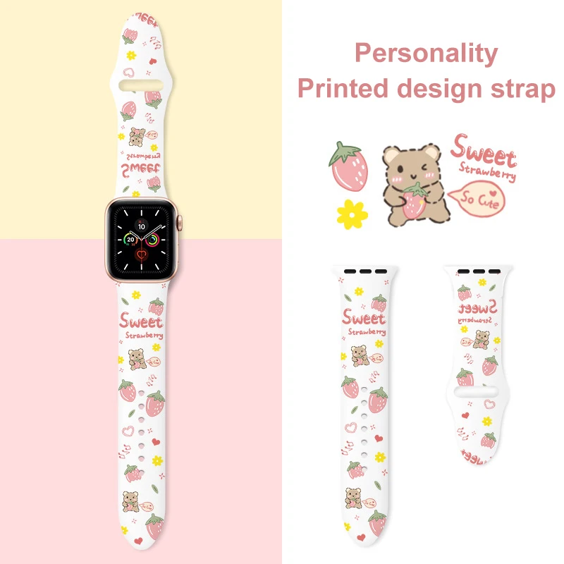 

Silicone printed strap For Apple Watch 42mm 38mm 44mm 40mm Sport Wrist Bracelet for iWatch 6 5 4 3
