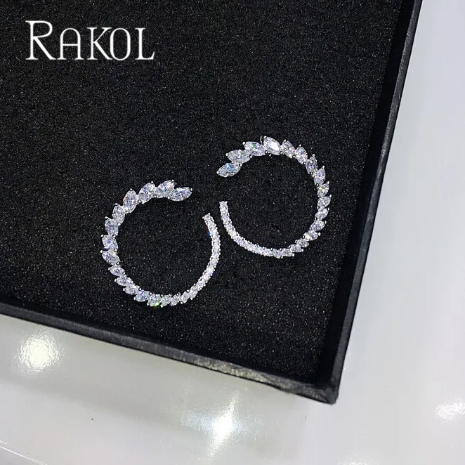 Новые модные брендовые серьги RAKOL, прозрачные круглые серьги с цирконием кубической огранки для женщин в форме листа, CZ ювелирное изделие, подарок