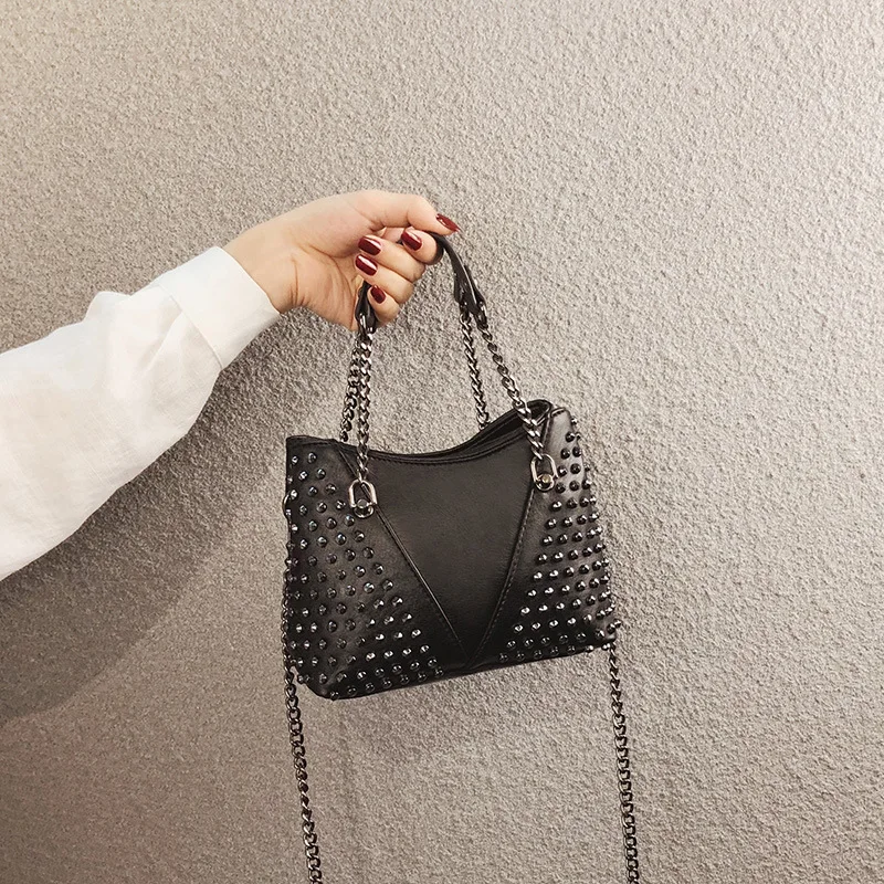 

New Ins Bag Female Sense Hand Bill Shoulder Slant Bag Individual Rivet Chain Bag in 2019
