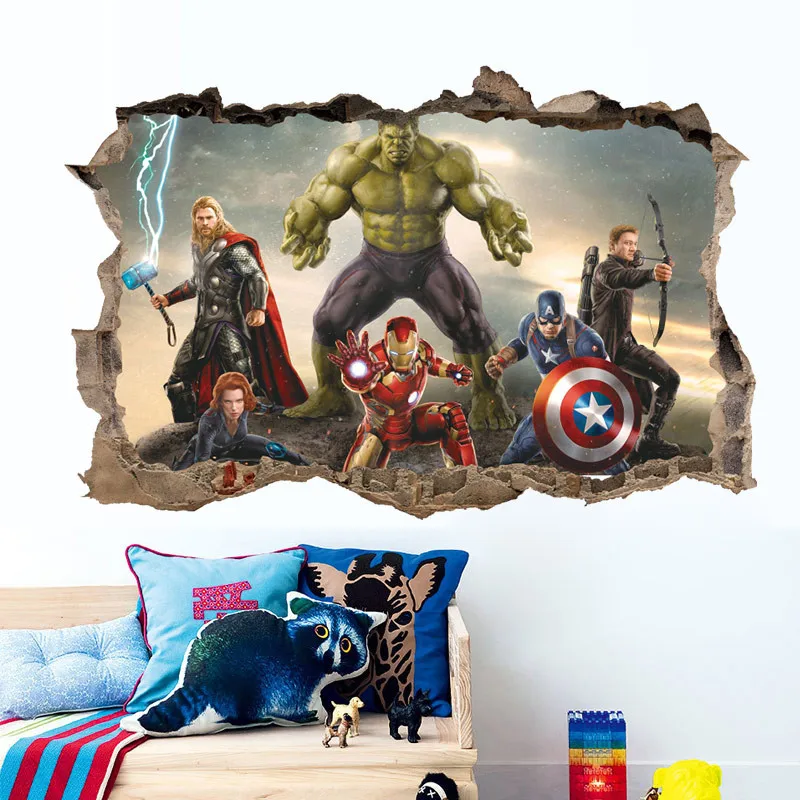 

Avengers Broken Hole Wall Sticker For Kids Room Home Decoration Iron Man Mural Art 3d Super Heros Pvc Movie Poster Boys Decals