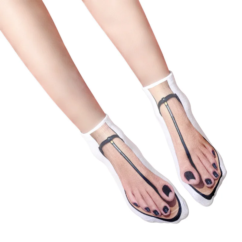 Cute Foot Printed 3D Socks For Women Kawaii Low Ankle Femme Girls Cotton Socks Casual Funny Creative Socks Happy Calcetines Sox