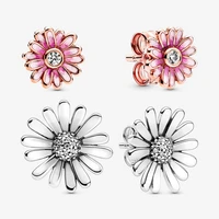 authentic s925 sterling silver simple pink daisy earrings womens fashion silver earrings jewelry gifts
