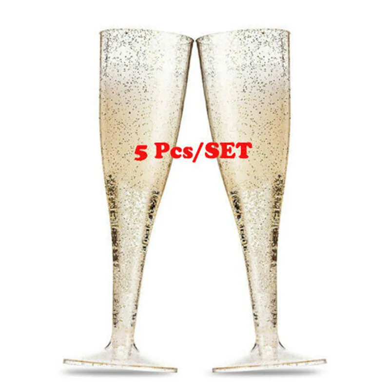5 шт./компл. золотые блестящие шампанские флейты 6 унций прозрачные пластиковые