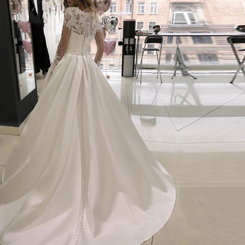 NBW004 robe de mariee роскошное кружевное и атласное свадебное платье 2019 винтажное