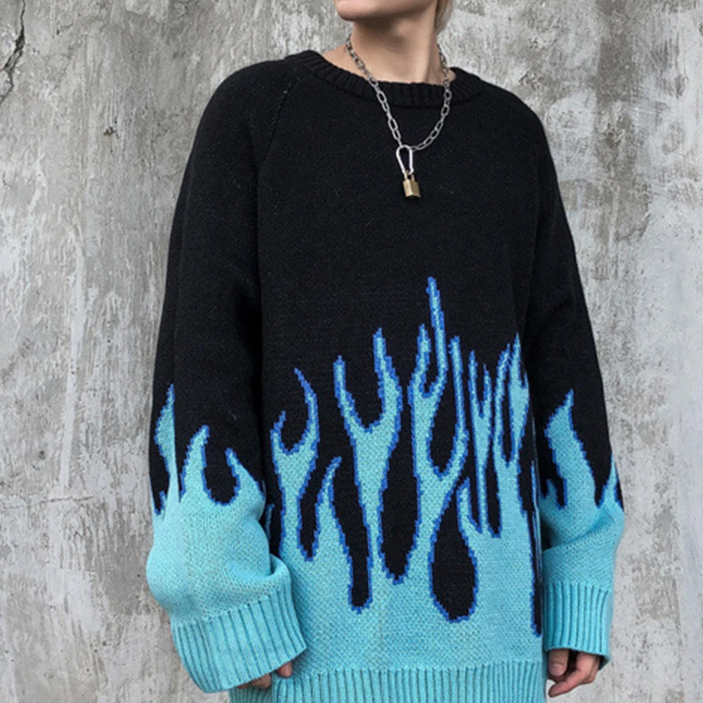 Новинка 2021 свитер YiYiMiYu Женский жаккардовый в стиле хип-хоп с принтом пламени