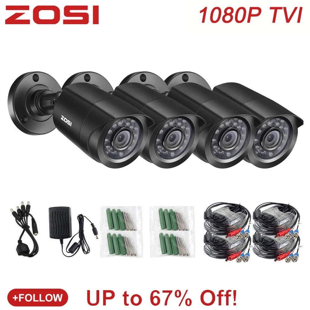 ZOSI 4 шт. Bullet 1080P TVI CCTV видео Водонепроницаемая камера ИК ночного видения 2MP окно CCTV безопасности видеокамера с кабелем для DVR системы