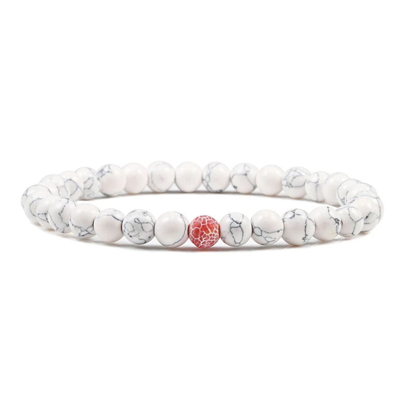 White red Weathered Минималистский 6 мм натуральный камень пары расстояние браслет эластичная вулканическая порода бисера браслеты для мужчин женщин ювелирные изделия Erkek Bileklik - Окраска металла: White red Weathered