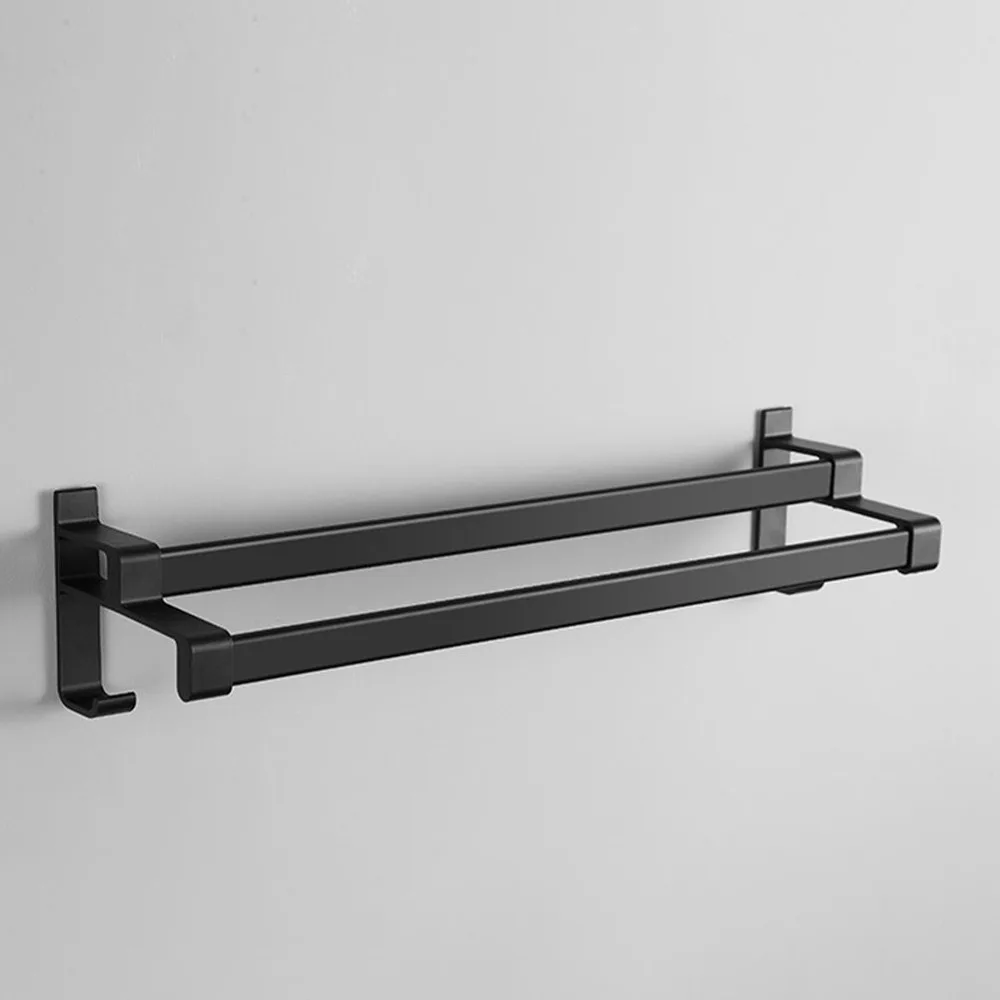 

1Pc Non-punch Towel Bar Bathroom Hook Double Rods Rack Storage Rack Towel Storage Rack Black (40CM with Nail-free Glue)