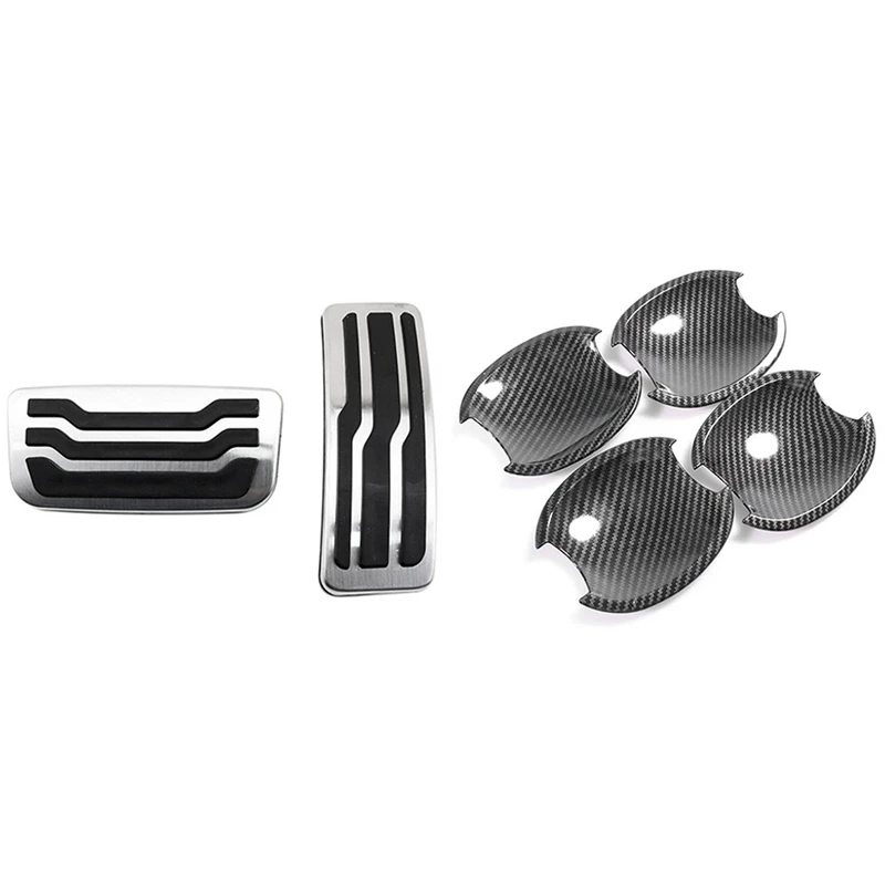 

AT Parts Gas Brake Pedal Protection Cover with Carbon Fibre Car Door Handle Bowl Cover Trim Frame Door Handle