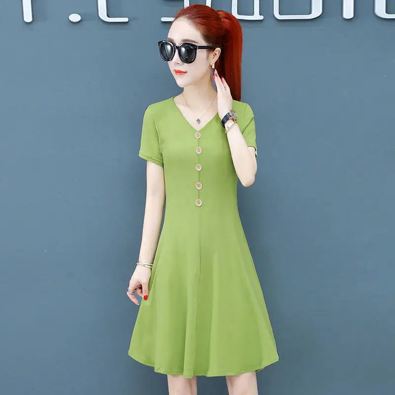 

Женское платье-трапеция с V-образным вырезом, коротким рукавом