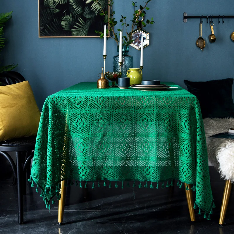 Зеленая пасторальная кружевная скатерть крючком винтажная Декоративная сделай