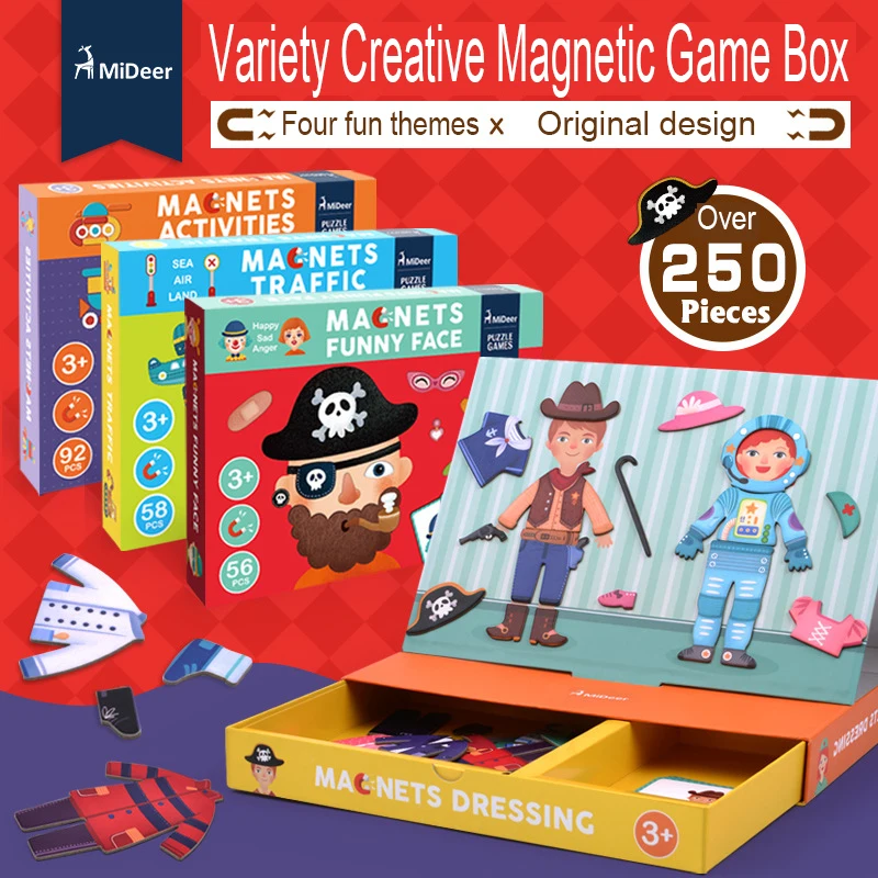 

MiDeer Children Magnetic Puzzle Traffic Change Face Baby Early Education Educational Toy Variety Creative Magnetic Game Kids 3Y+