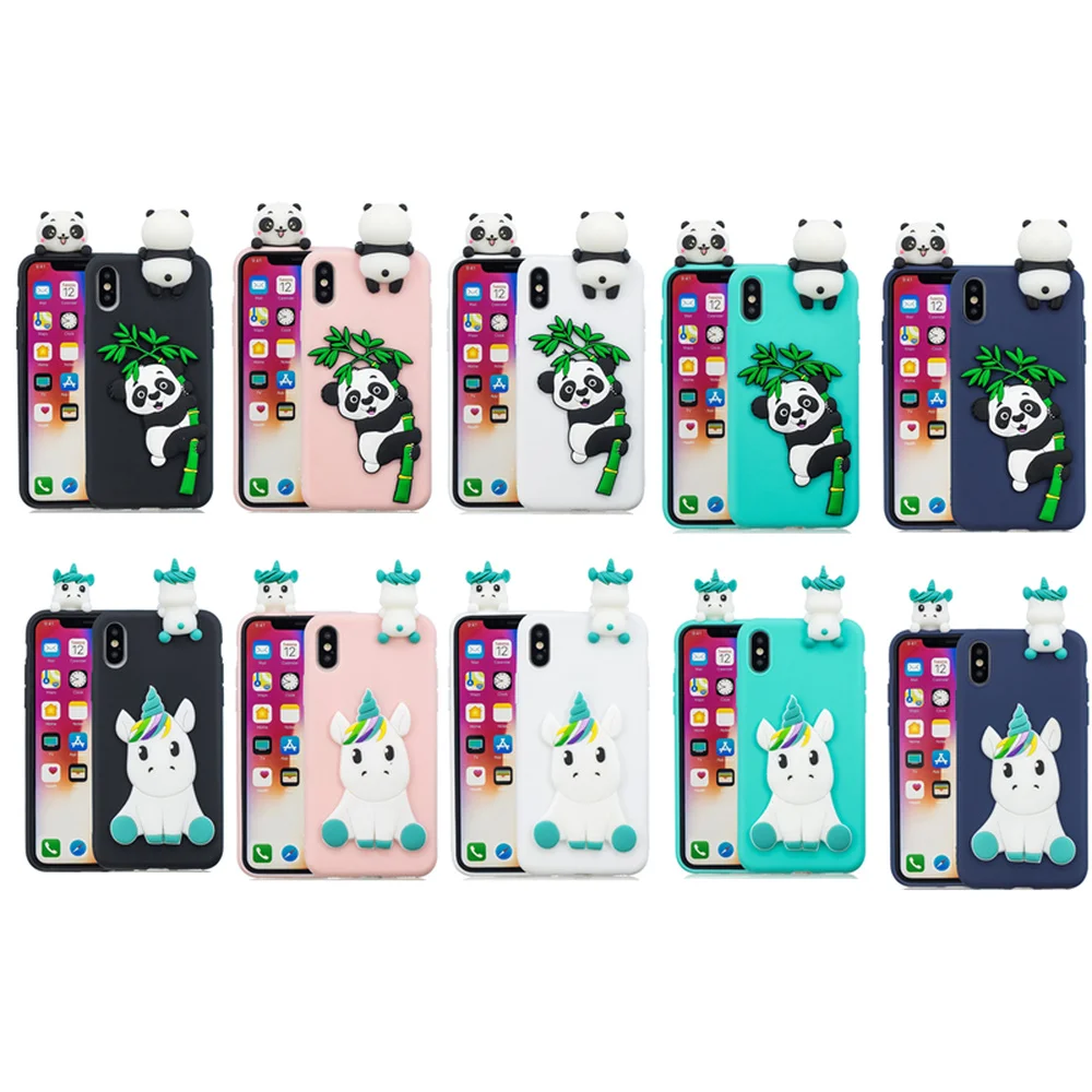 Silicone Cases for iPhone 11 Pro X XS MAX XR 8 7 6S 6 5 5S SE 3D Cute Dolls Toys Soft Back Cover Cartoon Animal Unicorn Bear |