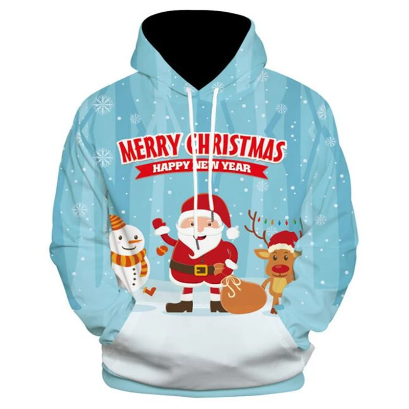 Рождественский свитер с 3D-принтом снеговика капюшоном теплый Новый уродливый