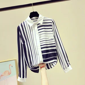Рубашка женская шифоновая в полоску, с длинным рукавом