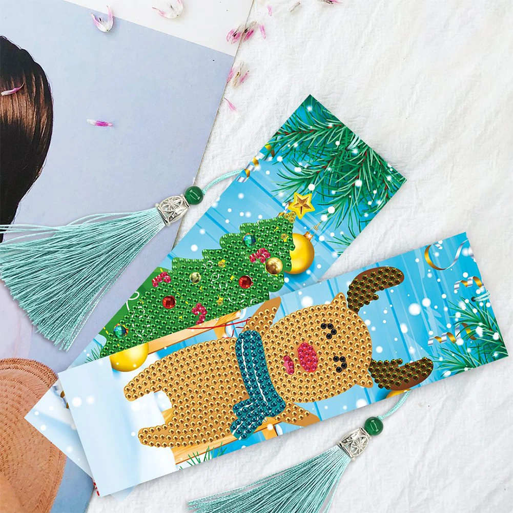 

4pcs Christmas Series Mosaic Bookmark DIY Special Shape Diamond Painting Leather Page-Marker Creative Handmade Craft Gifts Hot