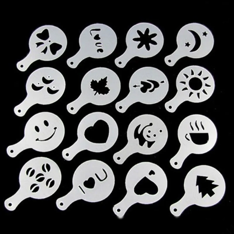 Пластиковые трафареты для бариста 16 шт./компл. украшения кофе капучино кафе пены