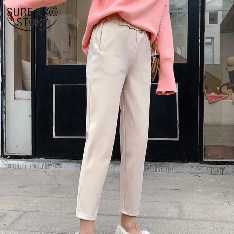 

New Autumn Winter Woolen Pants Women High Waist Loose Straight Pockets Trousers Women Casual Solid Warm Harem Pants Women 11884