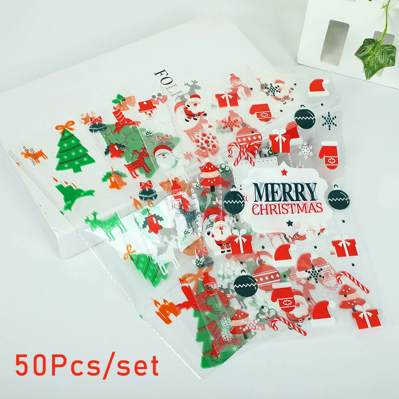 

50pcs/set Christmas Gift Cartoon Bag Gift Box Candy Biscuit Bag Decoration Christmas Party Gift Bag Children Birthday Party