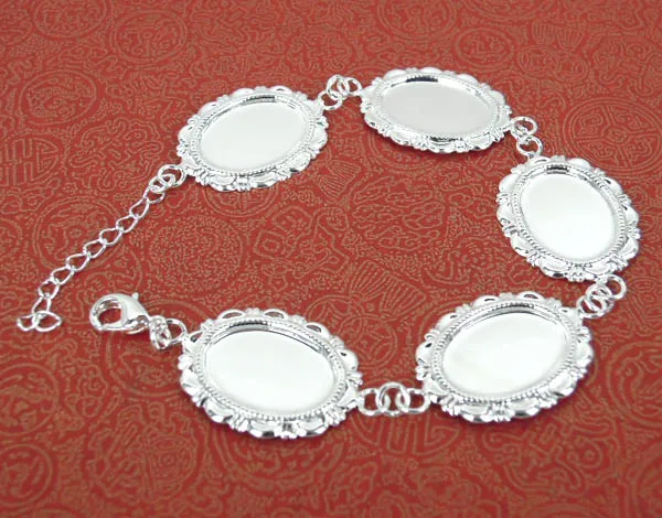 

Blank Cabochon Base Bracelet Settings with 13x18mm Oval Lace Bezel Lobster Claps Bracelet DIY Jewelry Findings Multi-color