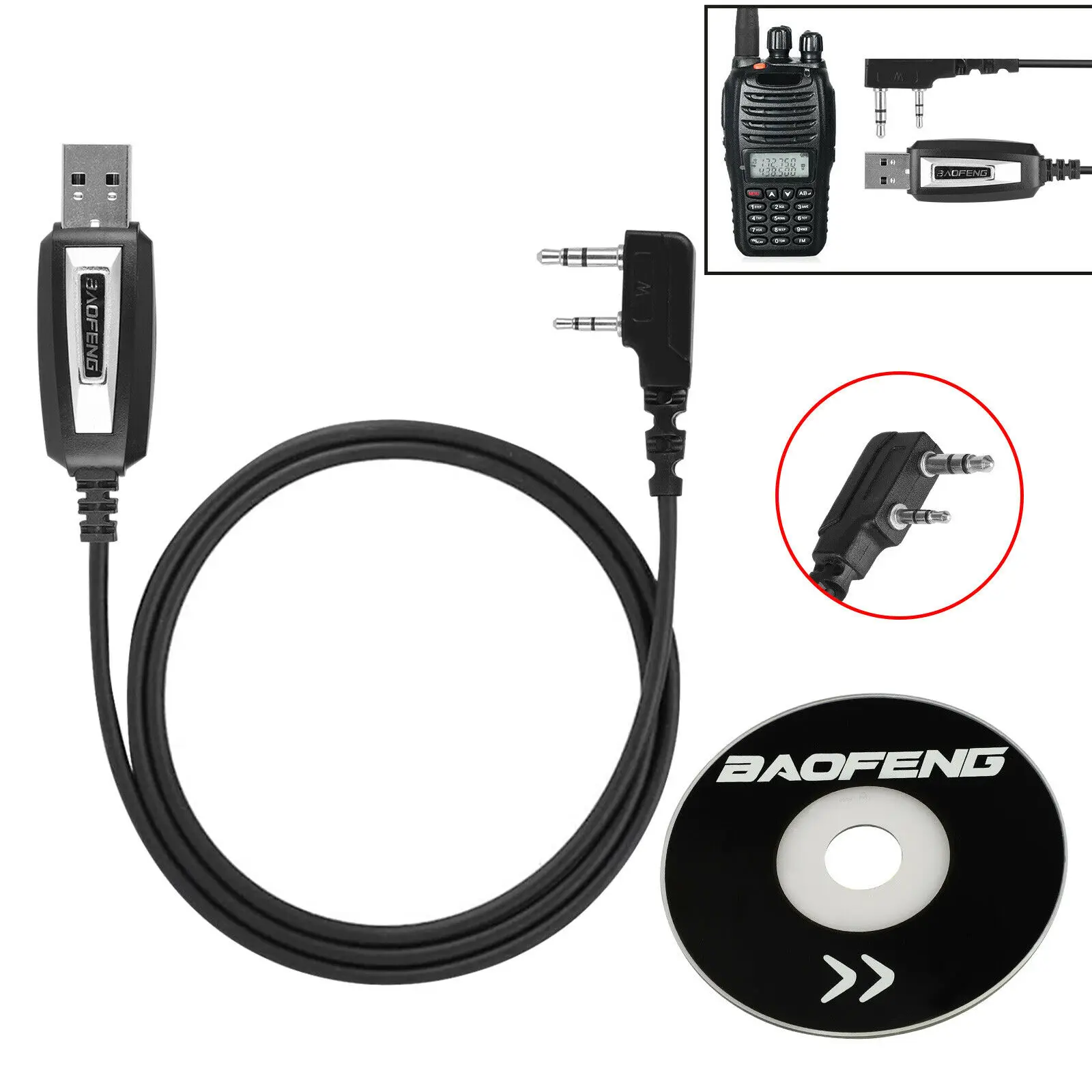 

USB Programming Cable for Baofeng UV-5R UV-82 BF-888S UV-S9 BF-V9 UV-82HP UV-5RE 5RA Programming Cable Driver With CD Software