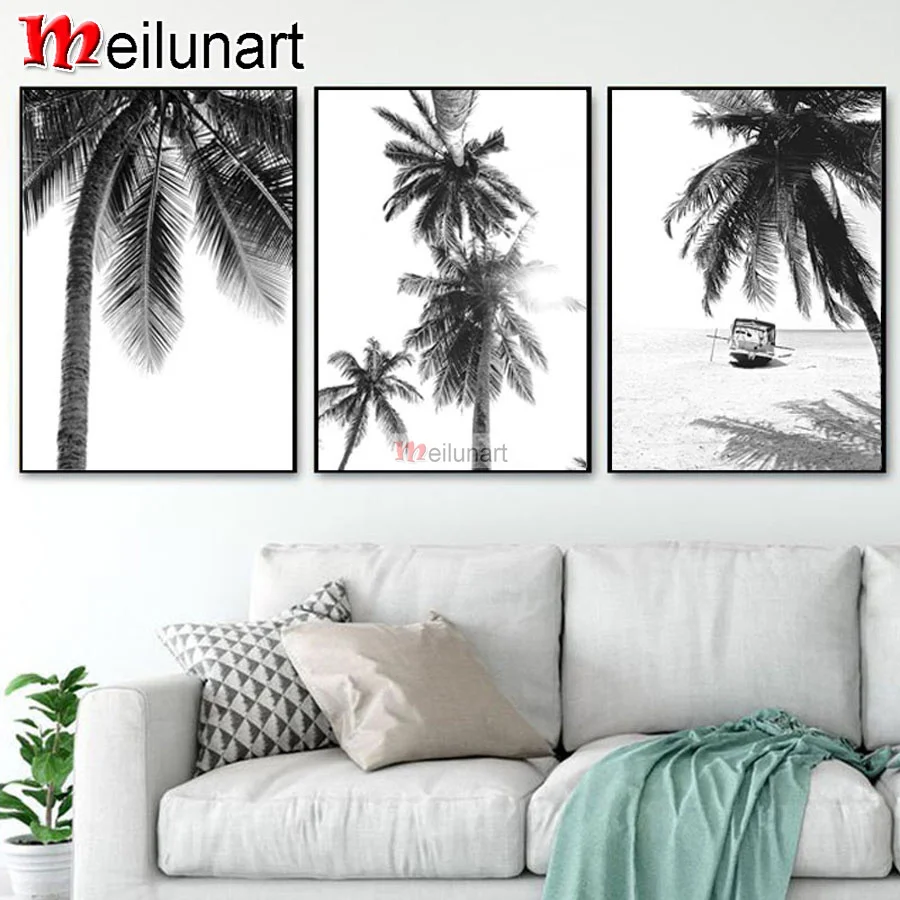 

Черно-белое пляжное Дерево diy 5d алмазная живопись Триптих полная квадратная круглая вышивка алмазами распродажа украшение для дома AS0034