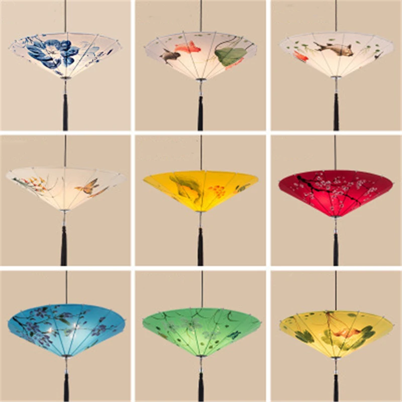 

New China Style Chandelier Fabric Bamboo Umbrella Lamp Retro Restaurant Hall Corridor Lamp Free Shipping LED Bulbs Cord Pendant