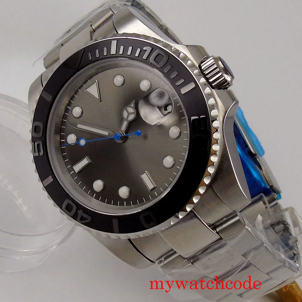 Мужские автоматические часы с серым стерильным циферблатом и сапфировым стеклом