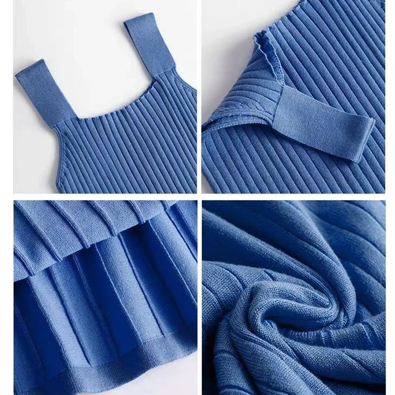 

Summer Solid Color Camisole Sleeveless Knitted Dress Wome Korean Fashion Skinny Square Collar Dresses Casual All-match Dress