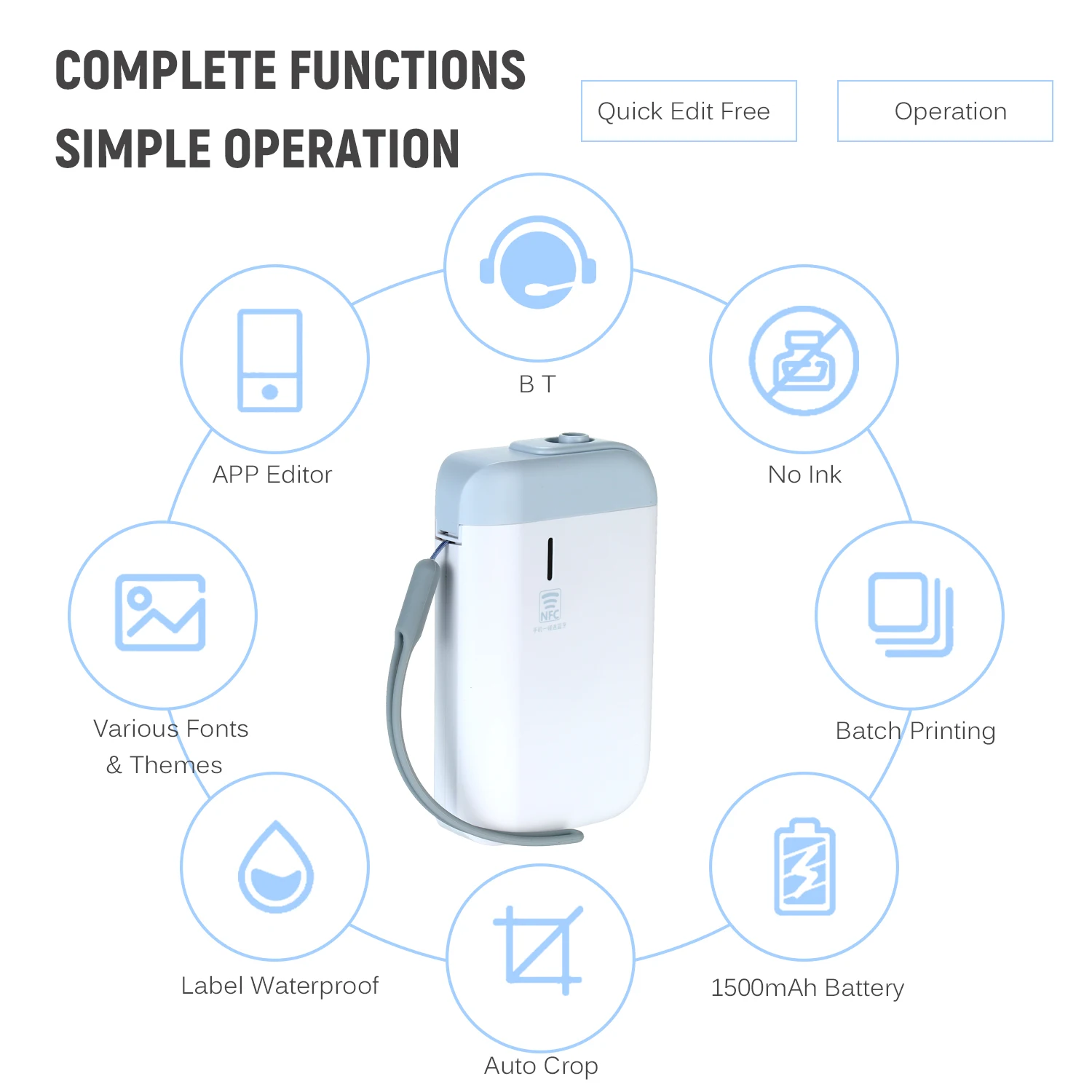 Мини принтер для этикеток беспроводной портативный карманный термопринтер NFC BT