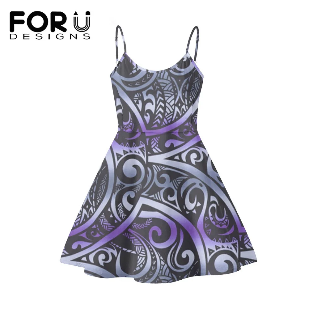 

FORUDESIGNS Women Sexy Slip Dress Polynesian Traditional Tribal Printed Hawaii Lady Clothes Strap Dresses Sleeveless Vestidos