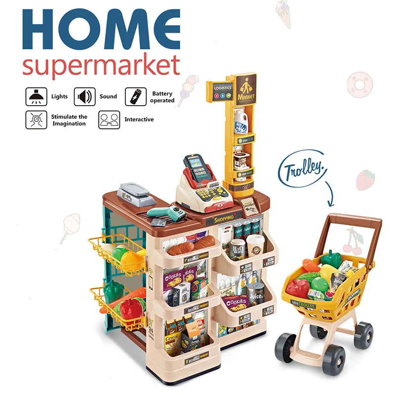 Miniature Supermarket Shopping Set Toy Simulation Mini Shopping Cart Cash Register for Children Pretends Play Educational Toys