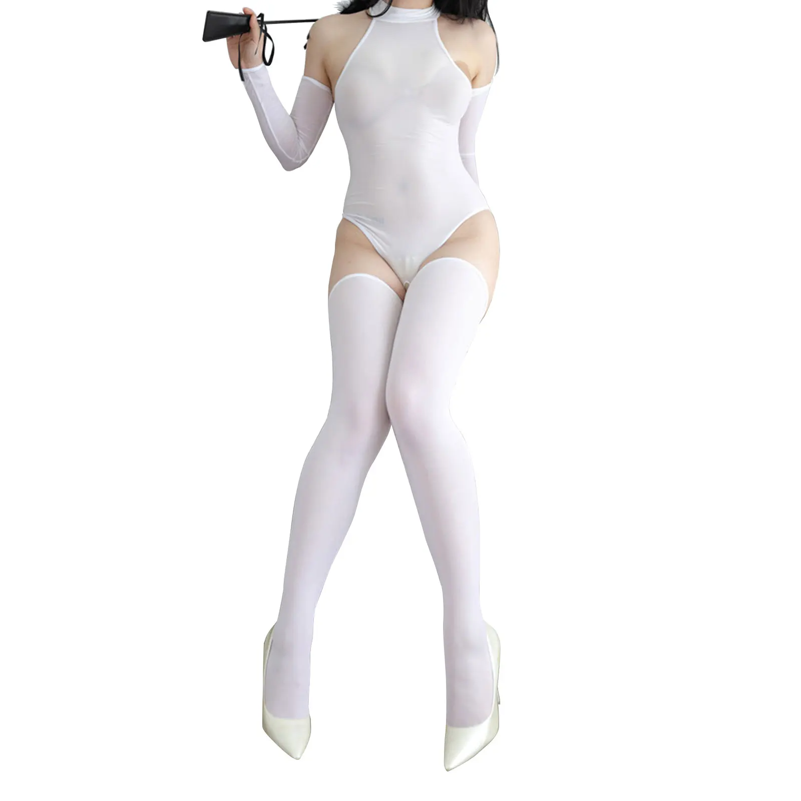 

Для женщин прозрачный купальник нижнее белье костюм без рукавов Прозрачный Bodycon боди с тонкие колготки нарукавник в Корейском стиле чулок д...